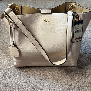 Ralph Lauren Cream Leather Tote with Gold Hardware